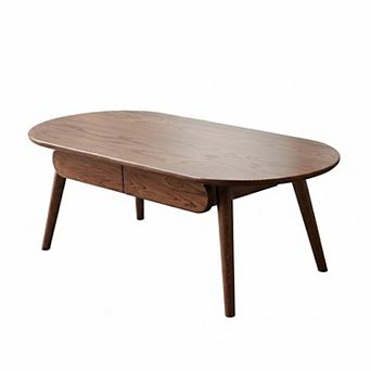Solid Oak Coffee Table with Drawers and Modern Oval Design