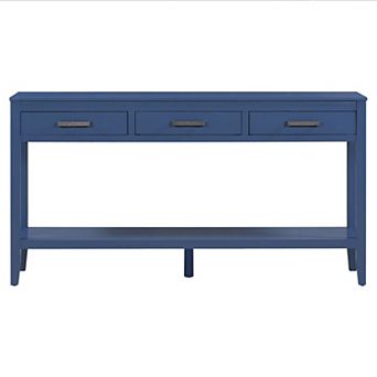 Whisen Farmhouse Console Table with 3 Drawers, Bottom Shelf & Iron Handles