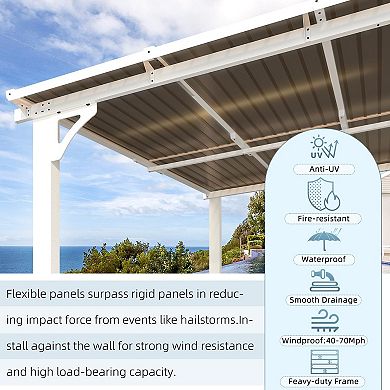 20 ft. x 8 ft. Wall Mounted Gazebos Pergola with Aluminum Patio Cover Polycarbonate Roof
