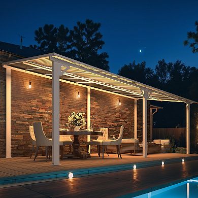 20 ft. x 8 ft. Wall Mounted Gazebos Pergola with Aluminum Patio Cover Polycarbonate Roof