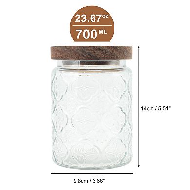 23.67oz Flower Pattern Decorative Glass Jar with Lid Clear Wood Color 1 Pc