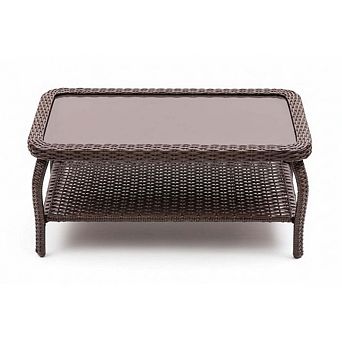 Outdoor Wicker Coffee Table Patio Glass Top Coffee Table