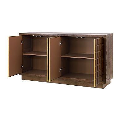 Whisen Modern 4-Door Storage Cabinet with 3D Geometric Doors and Metal-Reinforced Edging