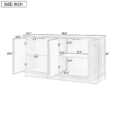 Whisen Modern 4-Door Storage Cabinet with 3D Geometric Doors and Metal-Reinforced Edging