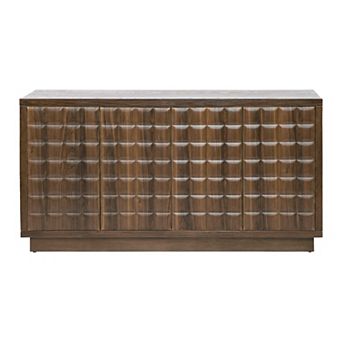 Whisen Modern 4-Door Storage Cabinet with 3D Geometric Doors and Metal-Reinforced Edging