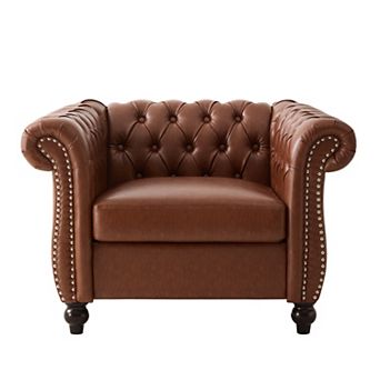 Whisen Chesterfield Club Chair with Scrolled Arms, Nailhead Trim, and Solid Wood Legs