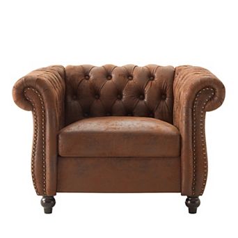 Whisen Chesterfield Club Chair with Scrolled Arms, Nailhead Trim, and Solid Wood Legs