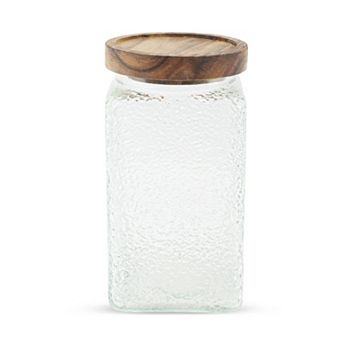 33.82oz Durable Texture Decorative Glass Jar with Lid Clear Wood Color 1 pc