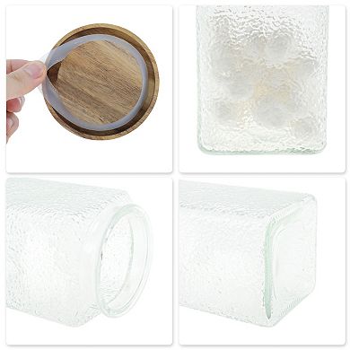 33.82oz Durable Texture Decorative Glass Jar with Lid Clear Wood Color 1 Pc