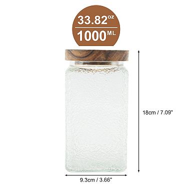 33.82oz Durable Texture Decorative Glass Jar with Lid Clear Wood Color 1 Pc