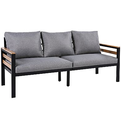 Whisen 4-Piece Outdoor Conversation Set, Metal And Wood Frame Outdoor Sofa Set