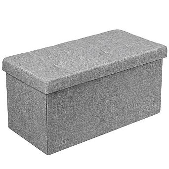 31.5-Inch Foldable Fabric Storage Bench with Removable Bins-Light Gray