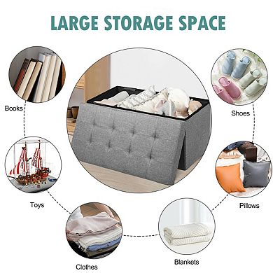 31.5-Inch Foldable Fabric Storage Bench with Removable Bins-Light Gray