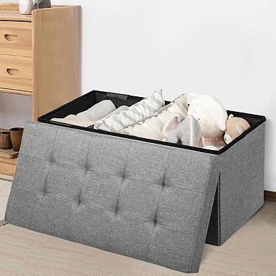 31.5-Inch Foldable Fabric Storage Bench with Removable Bins-Light Gray