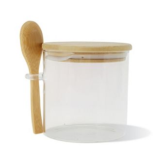 17.64oz with Lid & Spoon Decorative Jars 4.33" Height 1Set Wood Color Clear