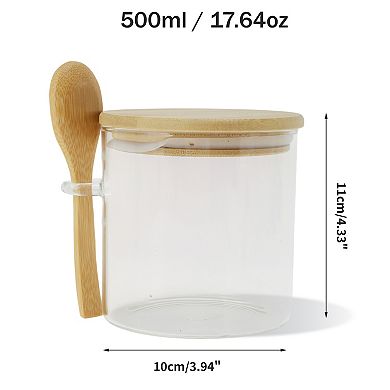 17.64oz with Lid & Spoon Decorative Jars 4.33" Height 1Set Wood Color Clear