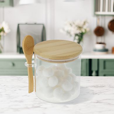 17.64oz with Lid & Spoon Decorative Jars 4.33" Height 1Set Wood Color Clear