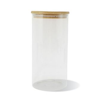 47.62oz with Lid Decorative Jars 7.87" Height Wood Color Clear 1 pc
