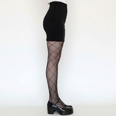 2pcs Women's Sheer Diamond Pattern Thigh High Stockings with Soft Stretch Fit