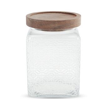 25.36oz Durable Window Paper Pattern Decorative Glass Jar with Lid Clear Wood Color 1 pc
