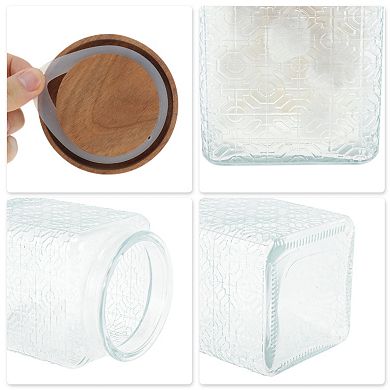 25.36oz Durable Window Paper Pattern Decorative Glass Jar with Lid Clear Wood Color 1 Pc
