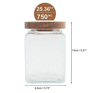 25.36oz Durable Window Paper Pattern Decorative Glass Jar with Lid Clear Wood Color 1 Pc