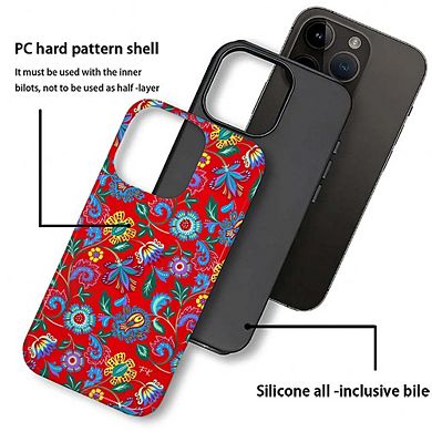 Smartphone Case for iPhone - 2-Layer Durable Smartphone Protection Case - Red Folk Bloom