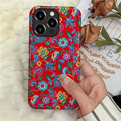 Smartphone Case for iPhone - 2-Layer Durable Smartphone Protection Case - Red Folk Bloom