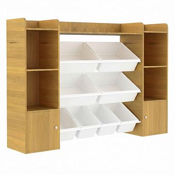 IDEALHOUSE 54.7" Kids Toy Storage Organizer with 8 Bins & 6 Cubbies