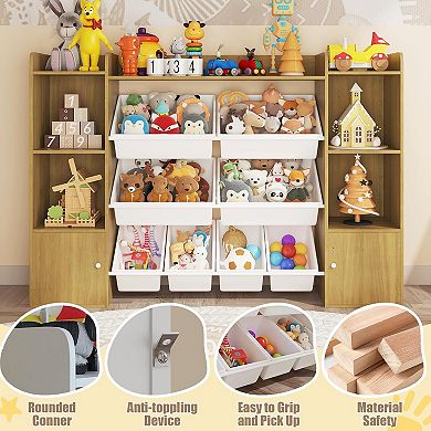 IDEALHOUSE 54.7" Kids Toy Storage Organizer with 8 Bins & 6 Cubbies