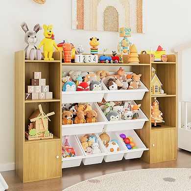 IDEALHOUSE 54.7" Kids Toy Storage Organizer with 8 Bins & 6 Cubbies