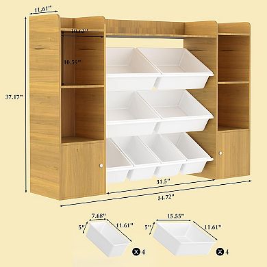 IDEALHOUSE 54.7" Kids Toy Storage Organizer with 8 Bins & 6 Cubbies