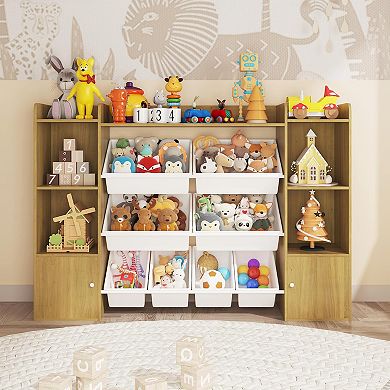 IDEALHOUSE 54.7" Kids Toy Storage Organizer with 8 Bins & 6 Cubbies