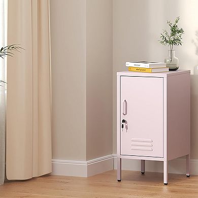 Metal Locker End Table, Modern Single Door Metal Nightstand with 2 Adjustable Shelf, Bedside Table
