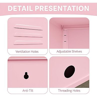 Metal Locker End Table, Modern Single Door Metal Nightstand with 2 Adjustable Shelf, Bedside Table