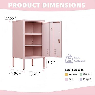 Metal Locker End Table, Modern Single Door Metal Nightstand with 2 Adjustable Shelf, Bedside Table