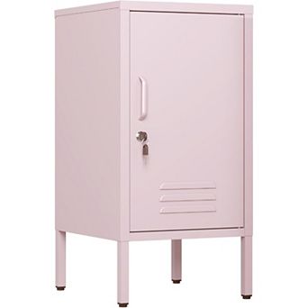Metal Locker End Table, Modern Single Door Metal Nightstand with 2 Adjustable Shelf, Bedside Table