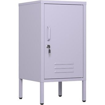 Metal Locker End Table, Modern Single Door Metal Nightstand with 2 Adjustable Shelf, Bedside Table