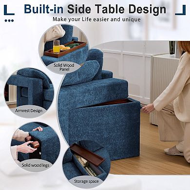 CEWOR Modular Sofa Set with 3 Ottoman, Convertible Armrest Table, Flexible for Growing Families