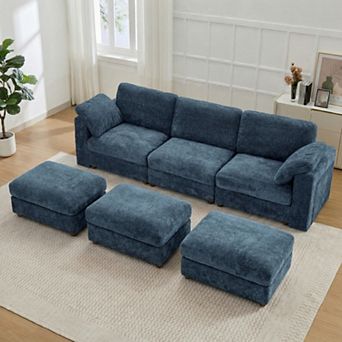 CEWOR Modular Sofa Set with 3 Ottoman, Convertible Armrest Table, Flexible for Growing Families