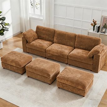CEWOR Modular Sofa Set with 3 Ottoman, Convertible Armrest Table, Flexible for Growing Families