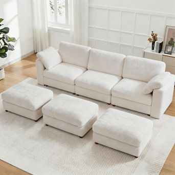 CEWOR Modular Sofa Set with 3 Ottoman, Convertible Armrest Table, Flexible for Growing Families