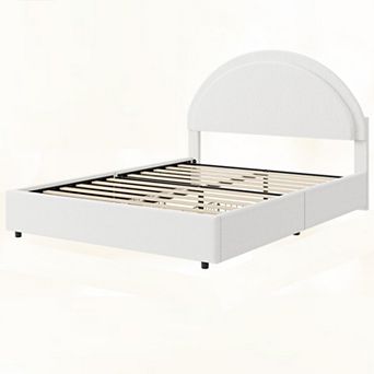 Twin/Full/Queen Size Boucle Upholstered Platform Bed- Round Headboard & 2 Storage Drawers,Heavy Duty