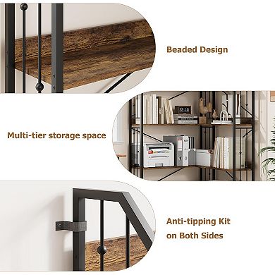 L Shaped Corner Bookcase,Industrial Bookcase 5/7 Tier Bookcases with Bead Design,Display Rack Shelf