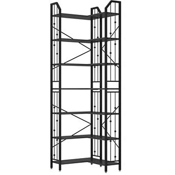 L Shaped Corner Bookcase,Industrial Bookcase 5/7 tier Bookcases with Bead Design,Display Rack Shelf
