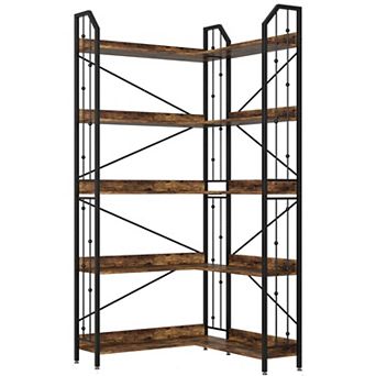 L Shaped Corner Bookcase,Industrial Bookcase 5/7 tier Bookcases with Bead Design,Display Rack Shelf
