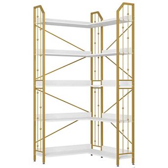 L Shaped Corner Bookcase,Industrial Bookcase 5/7 tier Bookcases with Bead Design,Display Rack Shelf