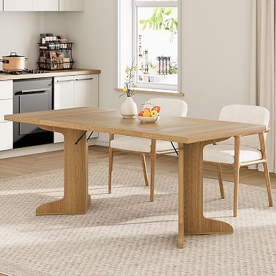 71"W Dining Table for 6-Table Only, Farmhouse Kitchen Table with Padded Top and Unique V-Shaped Feet