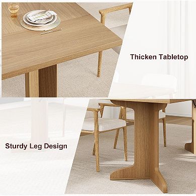 71"W Dining Table for 6-Table Only, Farmhouse Kitchen Table with Padded Top and Unique V-Shaped Feet