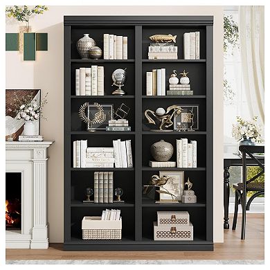74.5" Tall Bookshelf with Double Storage, Extra Wide Bookshelf, 6-Tier Double Wide Book Shelf